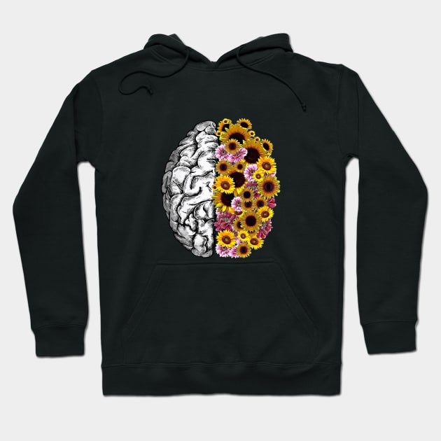 Brain and yellow daisies, Positivity, creativity, right hemisphere brain, health, Mental Hoodie by Collagedream